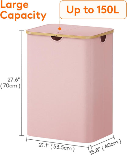 105L Large Laundry Basket with Lid, Removable Bags, Gray