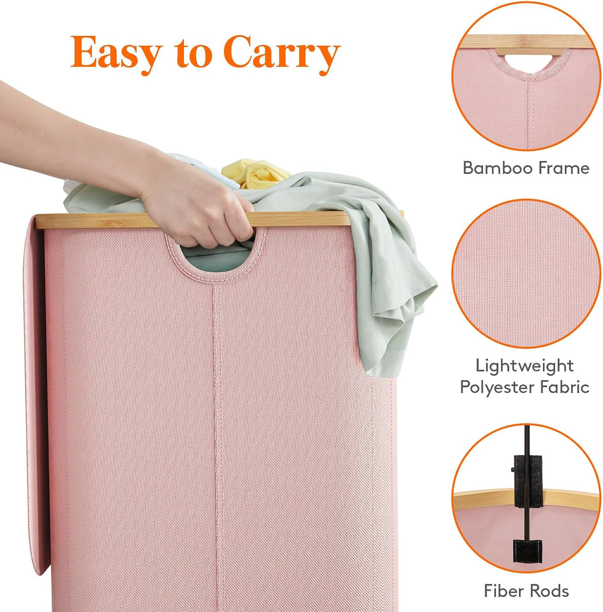 105L Large Laundry Basket with Lid, Removable Bags, Gray