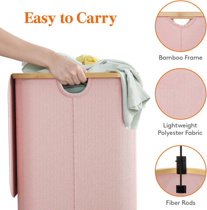 105L Large Laundry Basket with Lid, Removable Bags, Gray