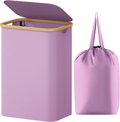 105L Large Laundry Basket with Lid, Removable Bags, Gray