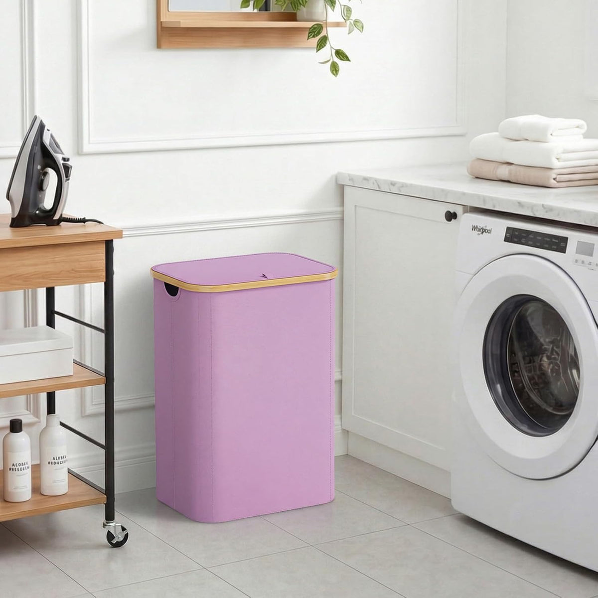 105L Large Laundry Basket with Lid, Removable Bags, Gray