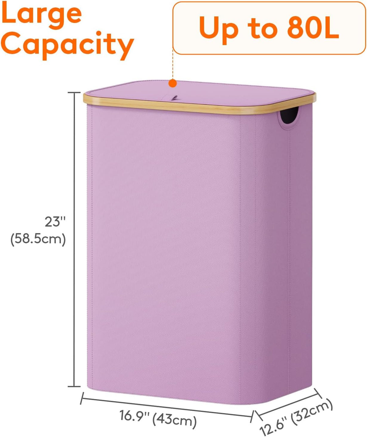 105L Large Laundry Basket with Lid, Removable Bags, Gray