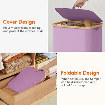 105L Large Laundry Basket with Lid, Removable Bags, Gray