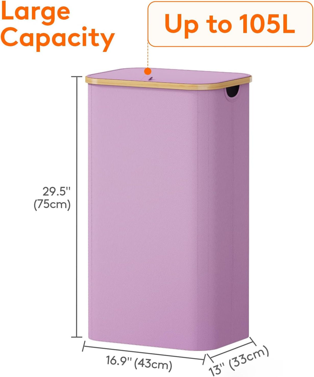 105L Large Laundry Basket with Lid, Removable Bags, Gray