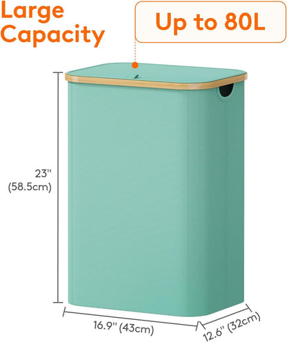 105L Large Laundry Basket with Lid, Removable Bags, Gray