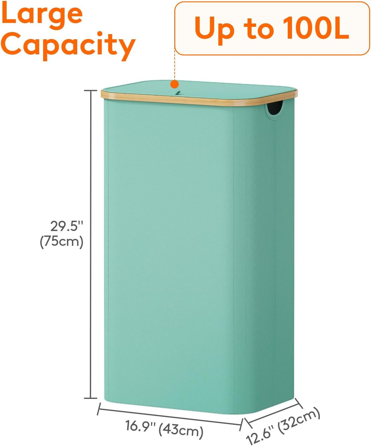 105L Large Laundry Basket with Lid, Removable Bags, Gray