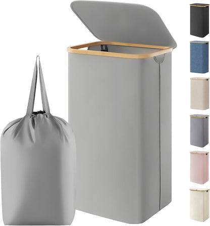 105L Large Laundry Basket with Lid, Removable Bags, Gray