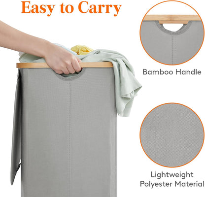 105L Large Laundry Basket with Lid, Removable Bags, Gray