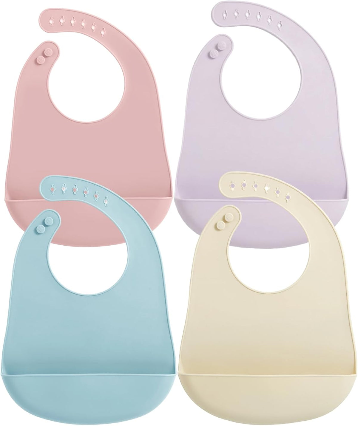 Silicone Baby Bibs, 4 Pack Waterproof Feeding Bibs with Pocket