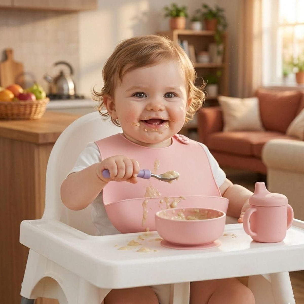 Silicone Baby Bibs, 4 Pack Waterproof Feeding Bibs with Pocket