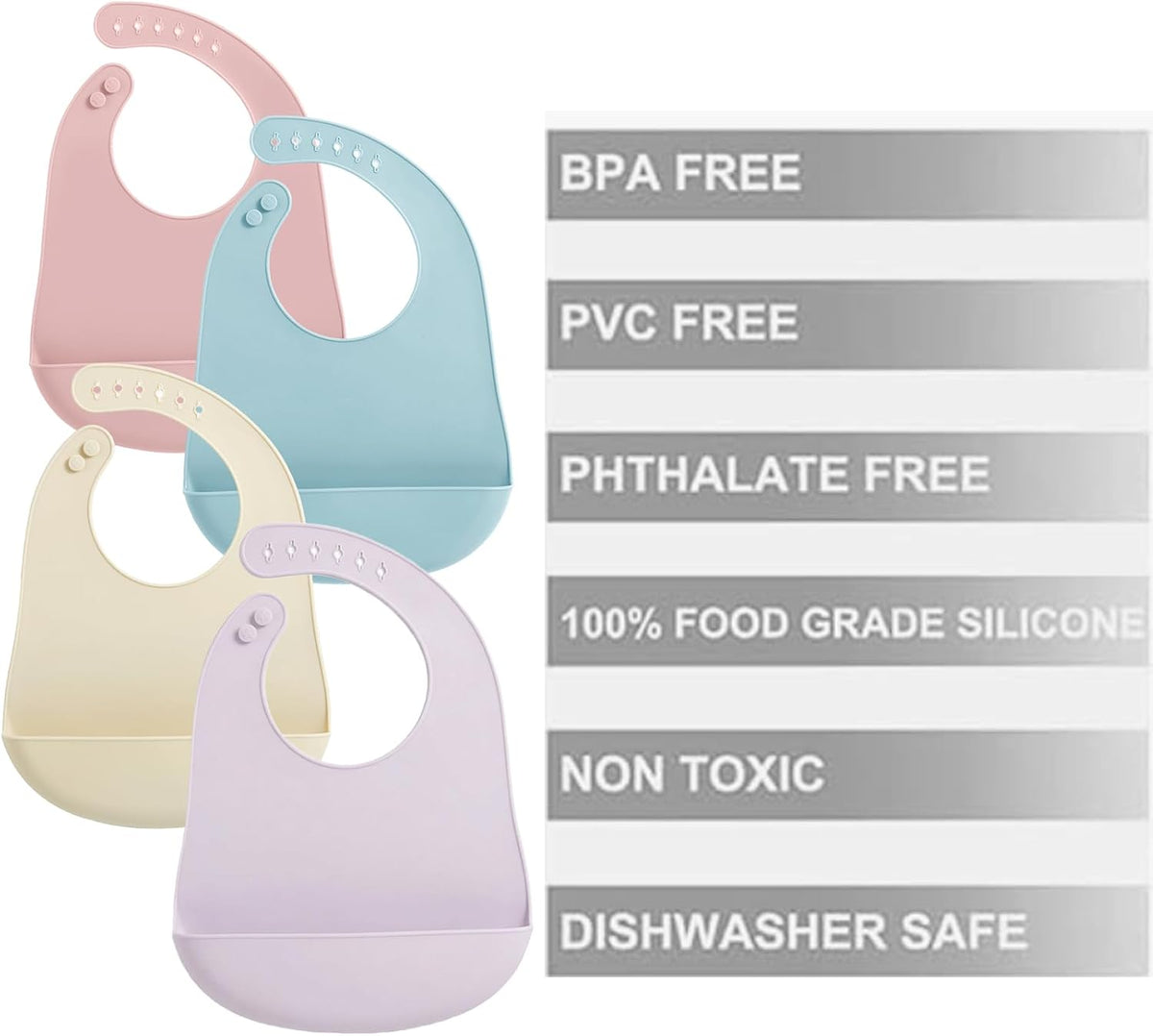Silicone Baby Bibs, 4 Pack Waterproof Feeding Bibs with Pocket