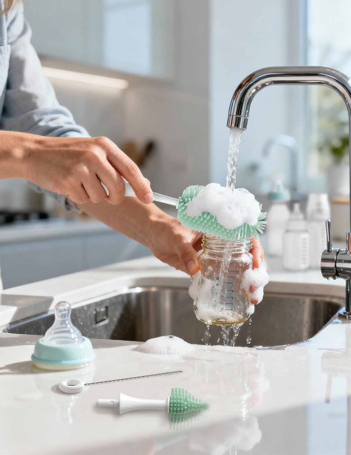 Bottle Brush Kit Pro, Innovative Push-Press Deep Cleaning Baby Set