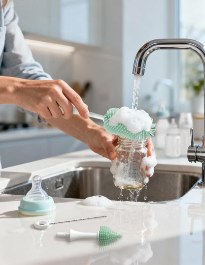 Bottle Brush Kit Pro, Innovative Push-Press Deep Cleaning Baby Set