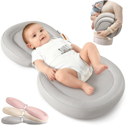 Peanut Baby Changing Pad, Waterproof Wipe-Clean PU Foldable On-the-Go Travel Mat, Non-Slip with Adjustable Safety Belt for Dresser & Changing Table, 30"x18", Gray