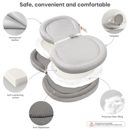 Peanut Baby Changing Pad, Waterproof Wipe-Clean PU Foldable On-the-Go Travel Mat, Non-Slip with Adjustable Safety Belt for Dresser & Changing Table, 30"x18", Gray