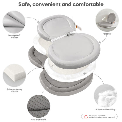 Peanut Baby Changing Pad, Waterproof Wipe-Clean PU Foldable On-the-Go Travel Mat, Non-Slip with Adjustable Safety Belt for Dresser & Changing Table, 30"x18", Gray