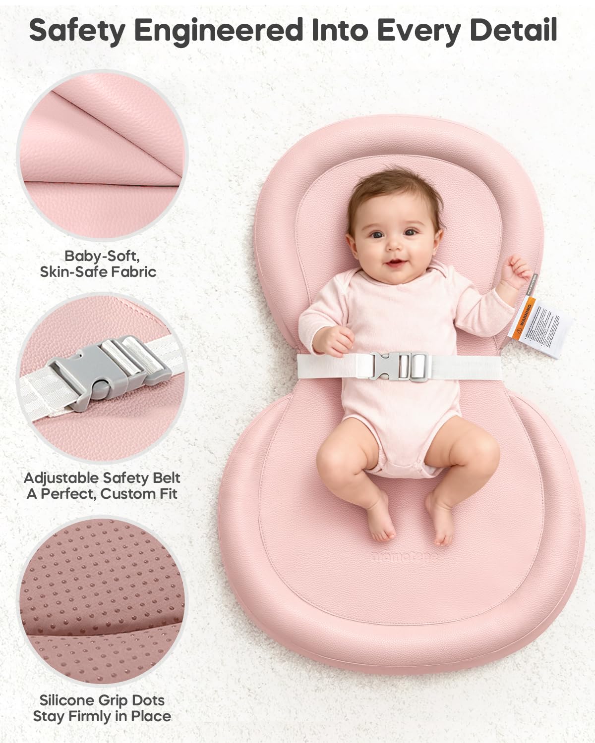 Peanut Baby Changing Pad, Waterproof Wipe-Clean PU Foldable On-the-Go Travel Mat, Non-Slip with Adjustable Safety Belt for Dresser & Changing Table, 30"x18", Gray