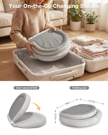Peanut Baby Changing Pad, Waterproof Wipe-Clean PU Foldable On-the-Go Travel Mat, Non-Slip with Adjustable Safety Belt for Dresser & Changing Table, 30"x18", Gray