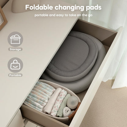 Peanut Baby Changing Pad, Waterproof Wipe-Clean PU Foldable On-the-Go Travel Mat, Non-Slip with Adjustable Safety Belt for Dresser & Changing Table, 30"x18", Gray