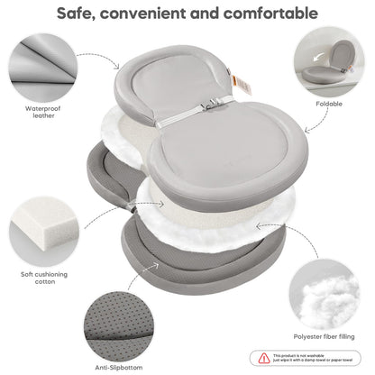 Peanut Baby Changing Pad, Waterproof Wipe-Clean PU Foldable On-the-Go Travel Mat, Non-Slip with Adjustable Safety Belt for Dresser & Changing Table, 30"x18", Gray