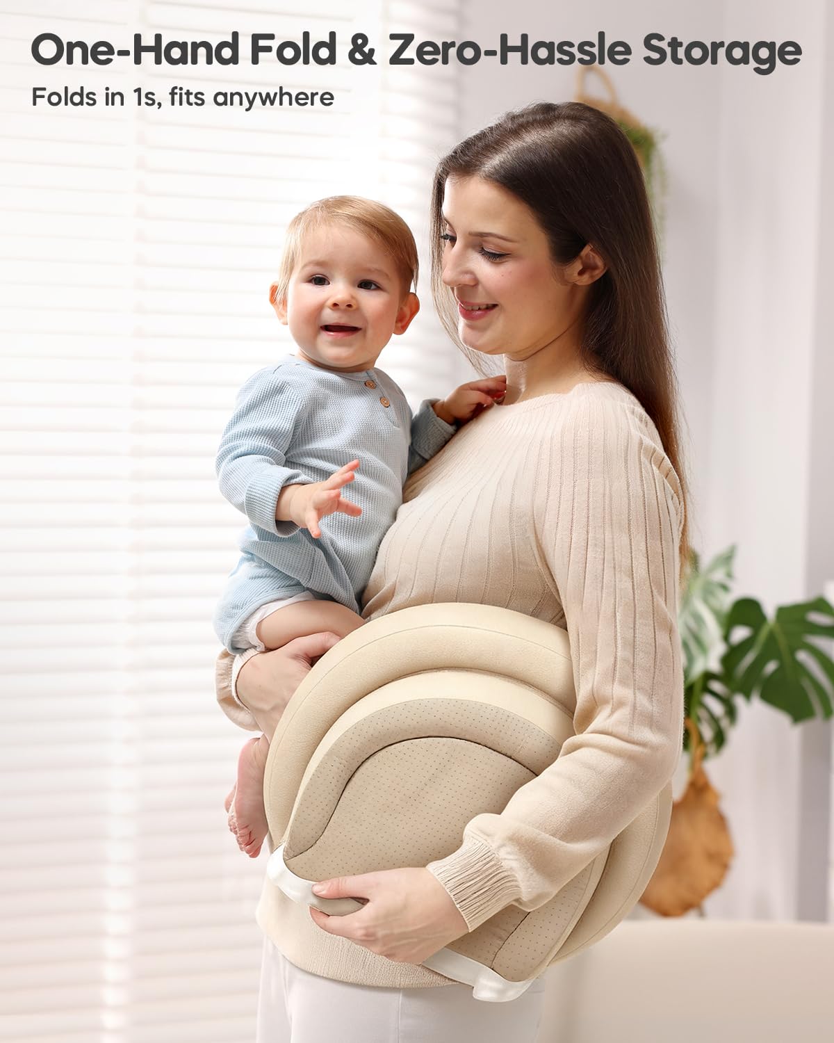 Peanut Baby Changing Pad, Waterproof Wipe-Clean PU Foldable On-the-Go Travel Mat, Non-Slip with Adjustable Safety Belt for Dresser & Changing Table, 30"x18", Gray