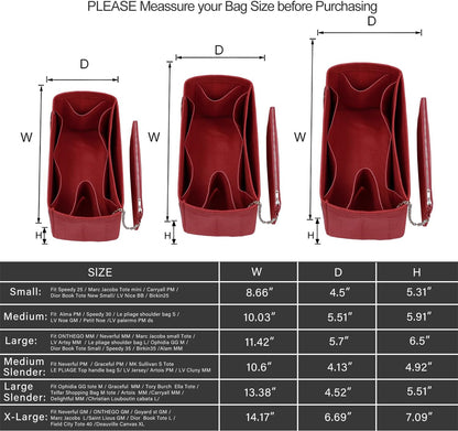 Purse Organizer Insert For Handbags, Tote Bag Organizer Insert, Handbag Organizer For Tote & Handbags, Compatible with Neverful Speedy and More (Slender Large,Red)