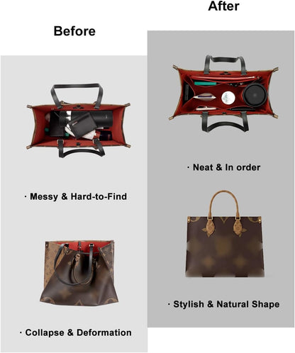 Purse Organizer Insert For Handbags, Tote Bag Organizer Insert, Handbag Organizer For Tote & Handbags, Compatible with Neverful Speedy and More (Slender Large,Red)