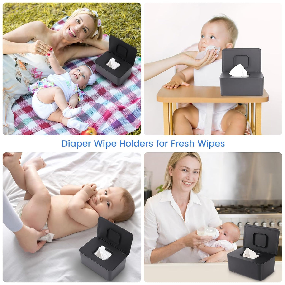 Baby Wipes Dispenser, Baby Wipe Holder for Fresh Wipes, Non-Slip Baby Wipes Container, Refillable Wipes Box with Sealing Design Lid (White)