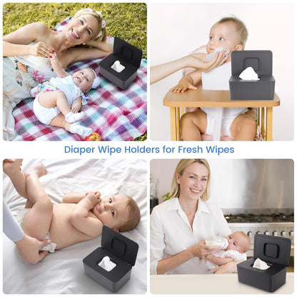 Baby Wipes Dispenser, Baby Wipe Holder for Fresh Wipes, Non-Slip Baby Wipes Container, Refillable Wipes Box with Sealing Design Lid (White)