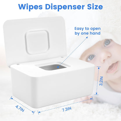 Baby Wipes Dispenser, Baby Wipe Holder for Fresh Wipes, Non-Slip Baby Wipes Container, Refillable Wipes Box with Sealing Design Lid (White)