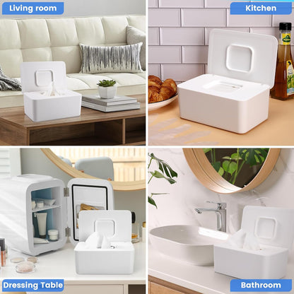 Baby Wipes Dispenser, Baby Wipe Holder for Fresh Wipes, Non-Slip Baby Wipes Container, Refillable Wipes Box with Sealing Design Lid (White)