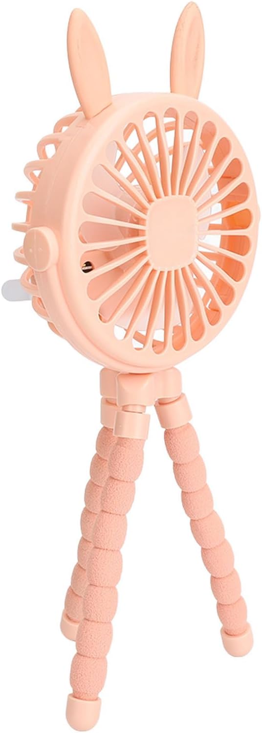 Battery Operated Stroller Fan with Flexible Tripod On 3 Speed Adjustable Mini Handheld Fan for Car Seat Crib and Desk ABS Material Cute Ears Design USB Rechargeable