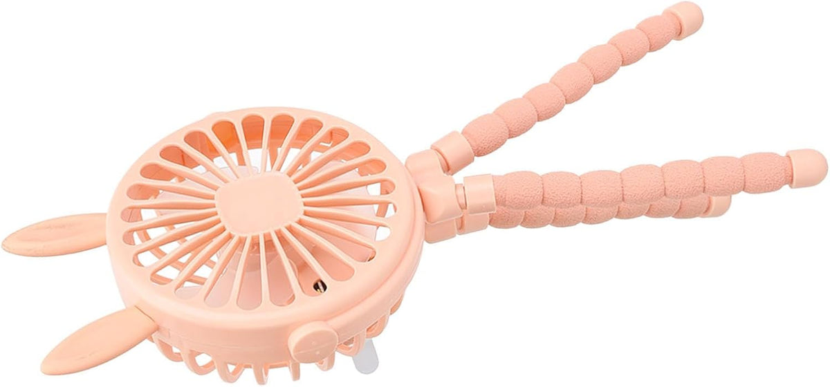 Battery Operated Stroller Fan with Flexible Tripod On 3 Speed Adjustable Mini Handheld Fan for Car Seat Crib and Desk ABS Material Cute Ears Design USB Rechargeable