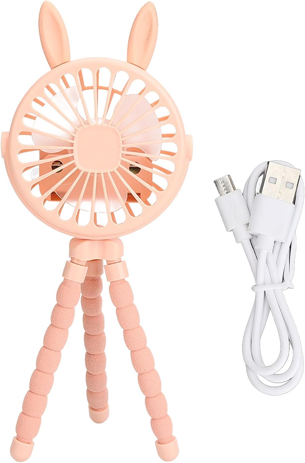 Battery Operated Stroller Fan with Flexible Tripod On 3 Speed Adjustable Mini Handheld Fan for Car Seat Crib and Desk ABS Material Cute Ears Design USB Rechargeable