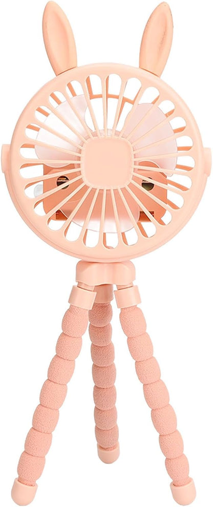 Battery Operated Stroller Fan with Flexible Tripod On 3 Speed Adjustable Mini Handheld Fan for Car Seat Crib and Desk ABS Material Cute Ears Design USB Rechargeable