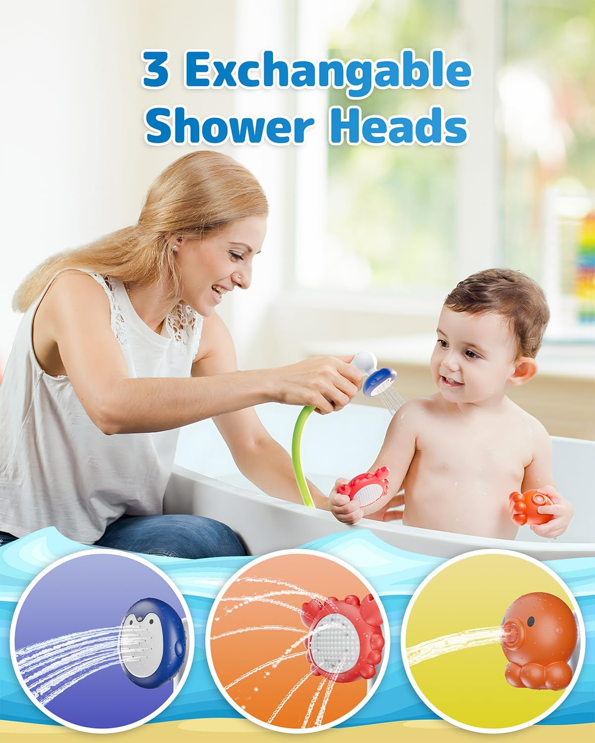 Baby Shower Head with Water Thermometer,3-in1 Interactive Bath Toy