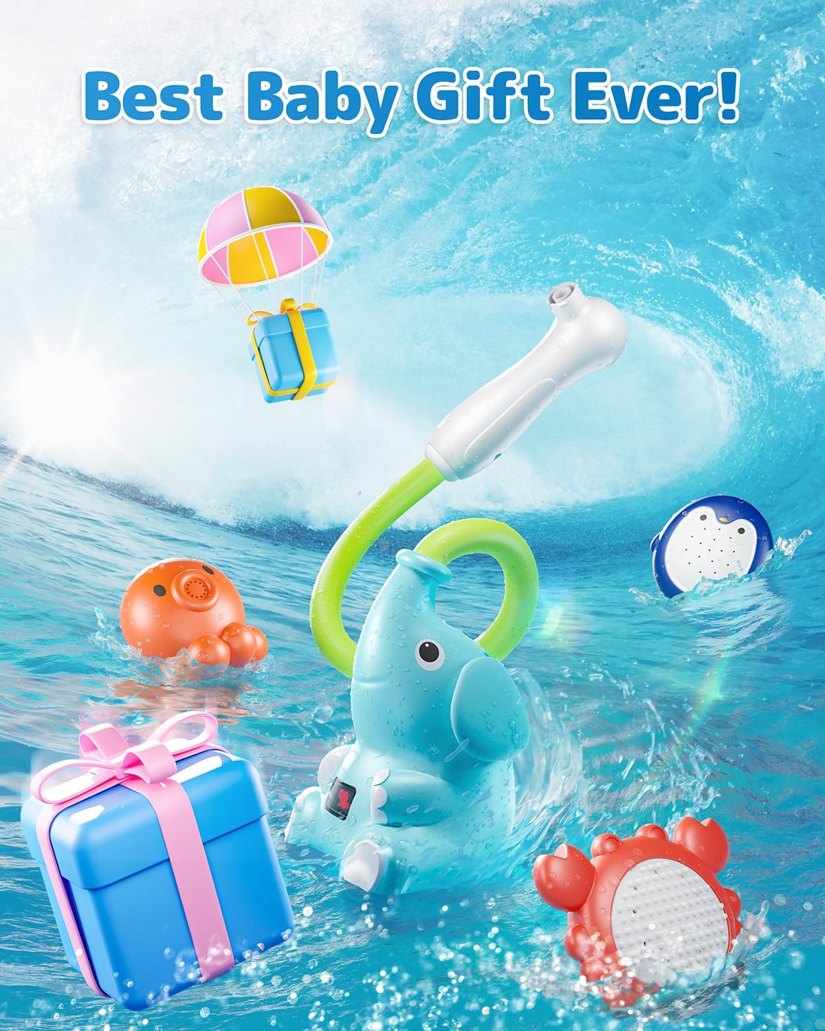Baby Shower Head with Water Thermometer,3-in1 Interactive Bath Toy