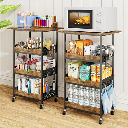 4-Tier Rolling Cart with Drawer, Pegboard, Hanging Basket & Hooks