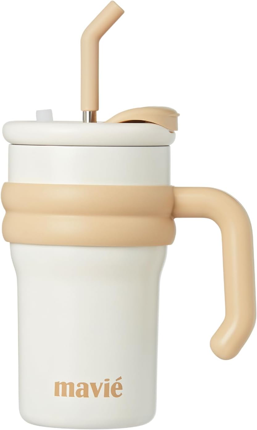 12oz Tumbler With Compartment for Ice, Double Insulated Stainless Steel Water Bottle With Twist Cap & Sip Lid, Travel Size for Purse & Reusable, Cup Holder Friendly Travel Coffee Mug (Cream)