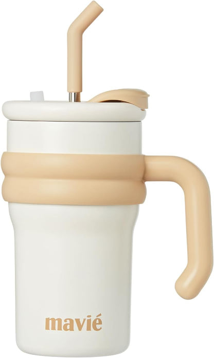 12oz Tumbler With Compartment for Ice, Double Insulated Stainless Steel Water Bottle With Twist Cap & Sip Lid, Travel Size for Purse & Reusable, Cup Holder Friendly Travel Coffee Mug (Cream)