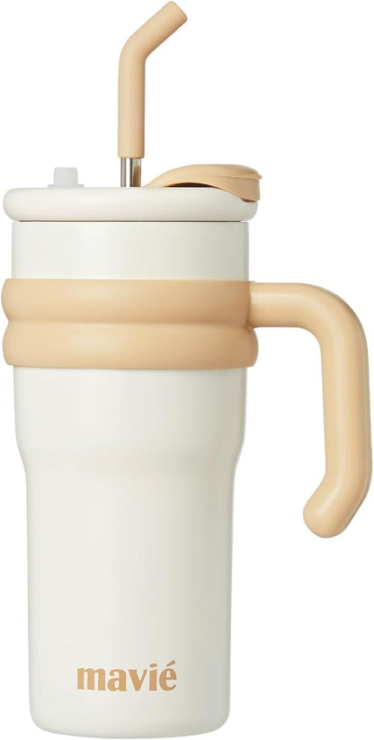 12oz Tumbler With Compartment for Ice, Double Insulated Stainless Steel Water Bottle With Twist Cap & Sip Lid, Travel Size for Purse & Reusable, Cup Holder Friendly Travel Coffee Mug (Cream)