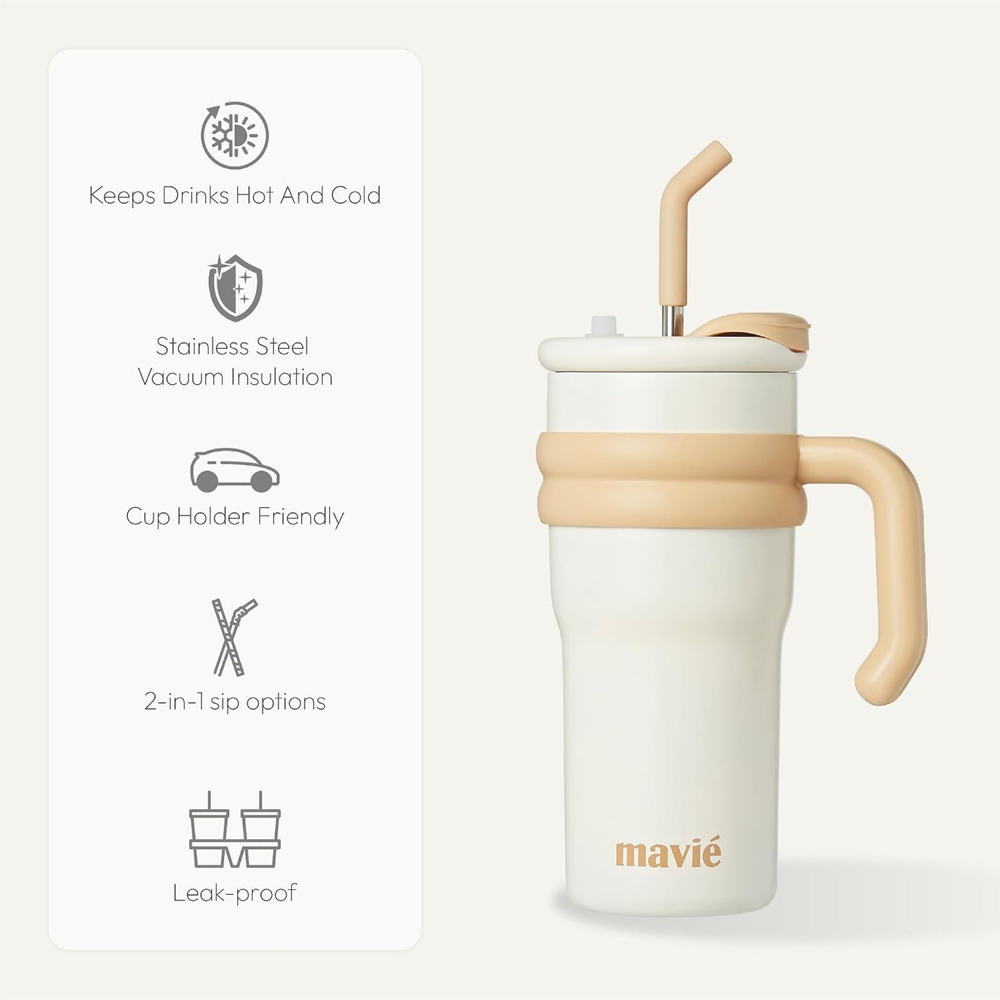 12oz Tumbler With Compartment for Ice, Double Insulated Stainless Steel Water Bottle With Twist Cap & Sip Lid, Travel Size for Purse & Reusable, Cup Holder Friendly Travel Coffee Mug (Cream)