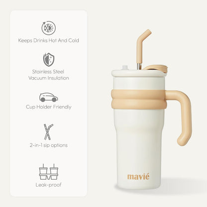 12oz Tumbler With Compartment for Ice, Double Insulated Stainless Steel Water Bottle With Twist Cap & Sip Lid, Travel Size for Purse & Reusable, Cup Holder Friendly Travel Coffee Mug (Cream)