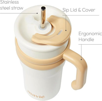 12oz Tumbler With Compartment for Ice, Double Insulated Stainless Steel Water Bottle With Twist Cap & Sip Lid, Travel Size for Purse & Reusable, Cup Holder Friendly Travel Coffee Mug (Cream)