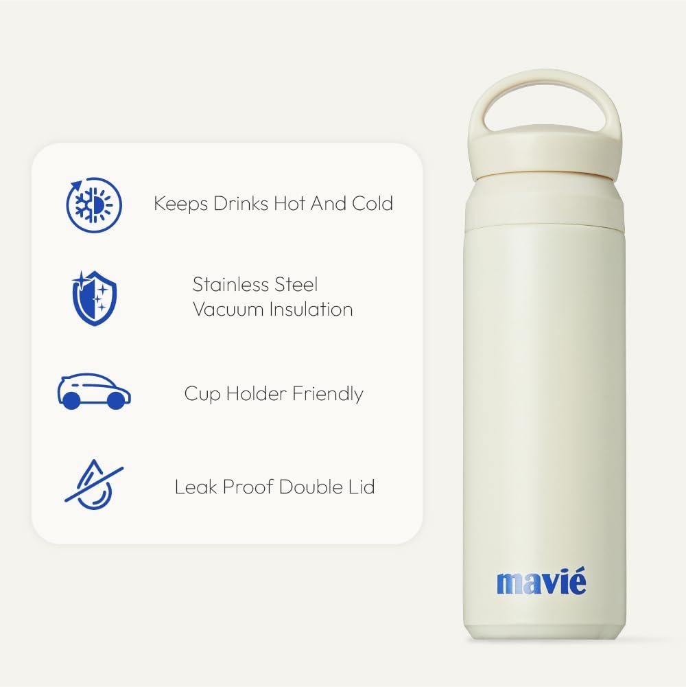 12oz Tumbler With Compartment for Ice, Double Insulated Stainless Steel Water Bottle With Twist Cap & Sip Lid, Travel Size for Purse & Reusable, Cup Holder Friendly Travel Coffee Mug (Cream)