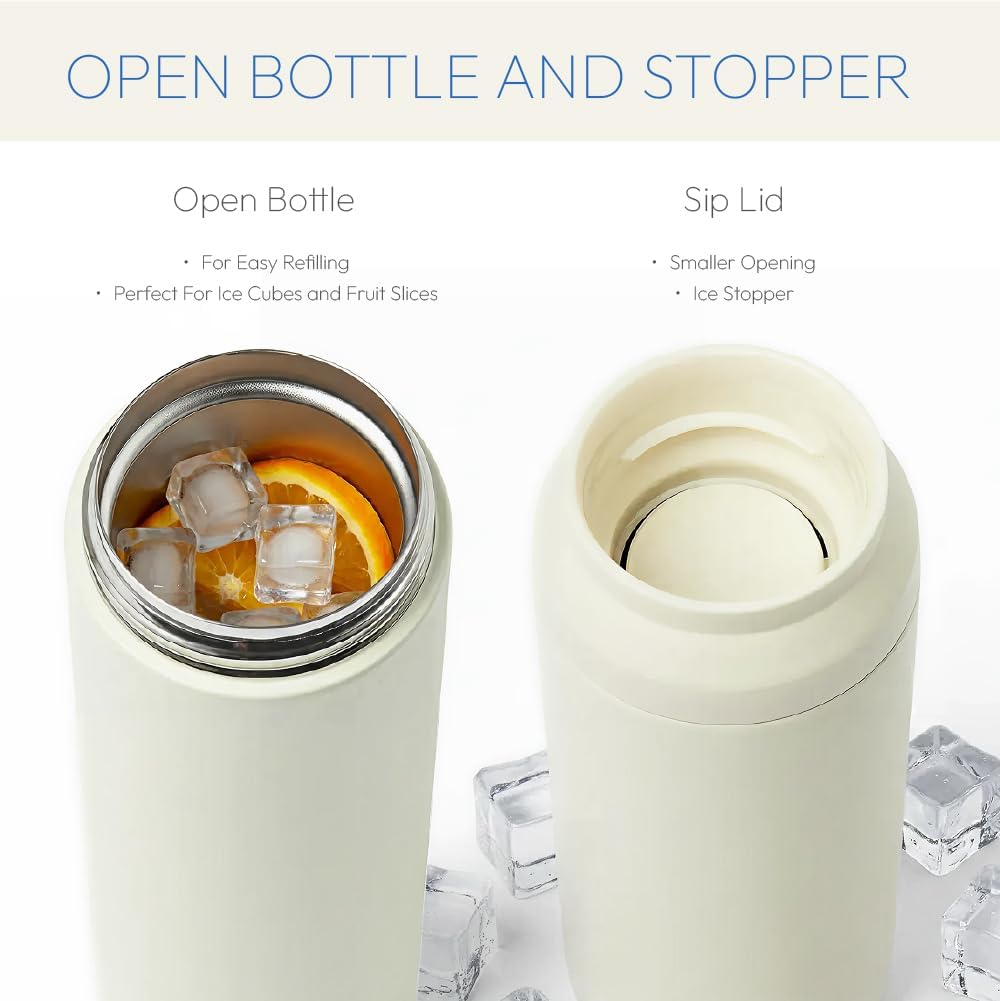12oz Tumbler With Compartment for Ice, Double Insulated Stainless Steel Water Bottle With Twist Cap & Sip Lid, Travel Size for Purse & Reusable, Cup Holder Friendly Travel Coffee Mug (Cream)