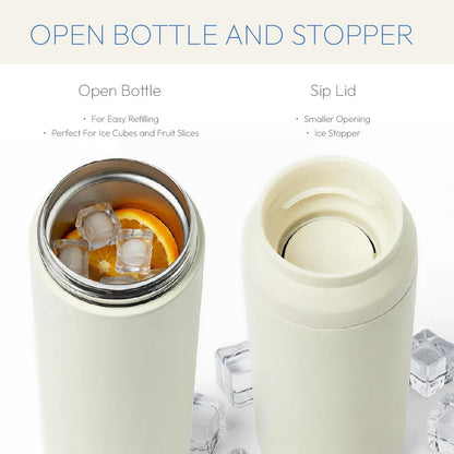 12oz Tumbler With Compartment for Ice, Double Insulated Stainless Steel Water Bottle With Twist Cap & Sip Lid, Travel Size for Purse & Reusable, Cup Holder Friendly Travel Coffee Mug (Cream)