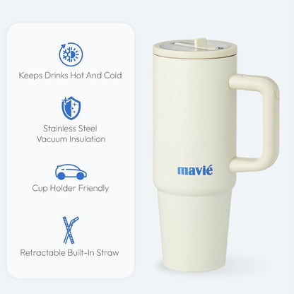12oz Tumbler With Compartment for Ice, Double Insulated Stainless Steel Water Bottle With Twist Cap & Sip Lid, Travel Size for Purse & Reusable, Cup Holder Friendly Travel Coffee Mug (Cream)