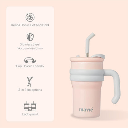 12oz Tumbler With Compartment for Ice, Double Insulated Stainless Steel Water Bottle With Twist Cap & Sip Lid, Travel Size for Purse & Reusable, Cup Holder Friendly Travel Coffee Mug (Cream)