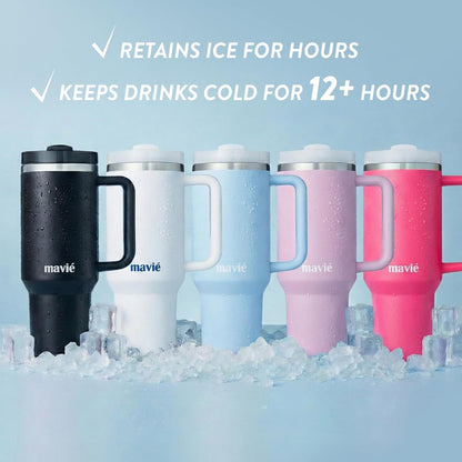 12oz Tumbler With Compartment for Ice, Double Insulated Stainless Steel Water Bottle With Twist Cap & Sip Lid, Travel Size for Purse & Reusable, Cup Holder Friendly Travel Coffee Mug (Cream)